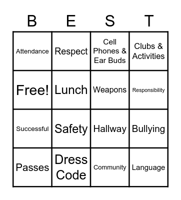 BEST @ WEST BINGO Card