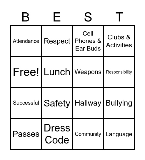 BEST @ WEST BINGO Card