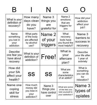 Recovery Bingo! Bingo Card