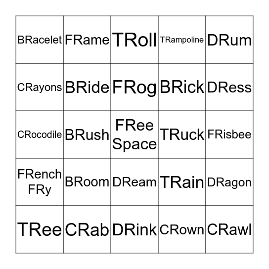 First Grade    /r/    Blends Bingo Card