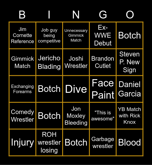 AEW Bingo Card