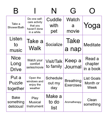 Coping Mechanisms Bingo Card