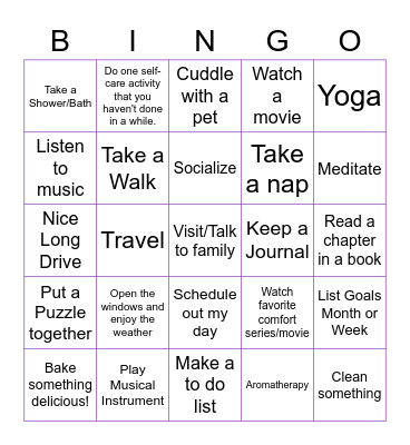 Stress Coping Mechanisms Bingo Card