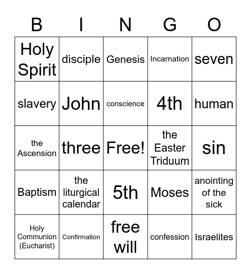 5th Religion Bingo Card