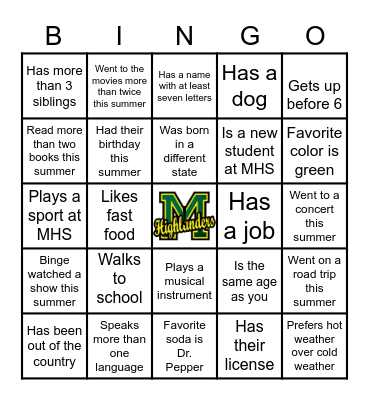 Highlander Bingo Card