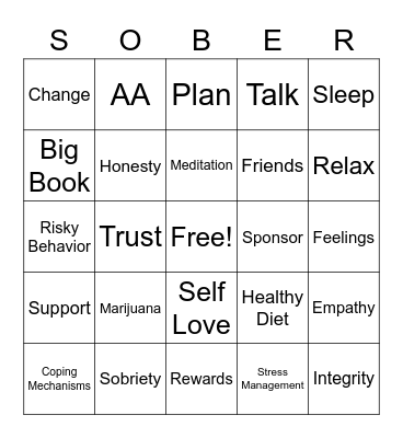 Recovery Bingo Card