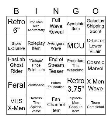 Pulse Con 2022 Marvel Stream Bingo Card