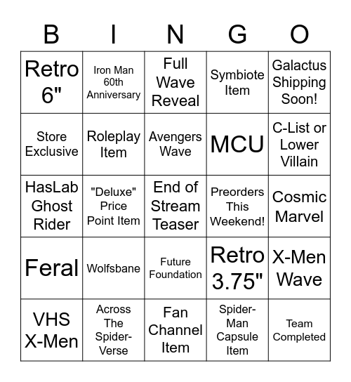 Pulse Con 2022 Marvel Stream Bingo Card