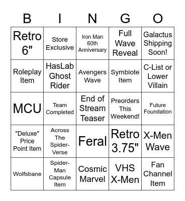 Pulse Con 2022 Marvel Stream Bingo Card