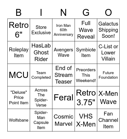 Pulse Con 2022 Marvel Stream Bingo Card