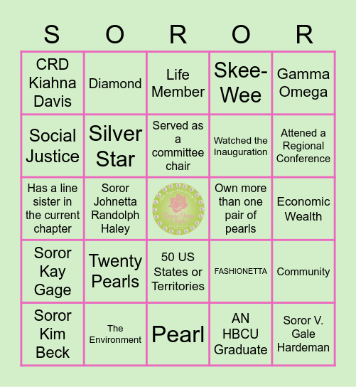 Gamma Omega Sisterly Bingo Card