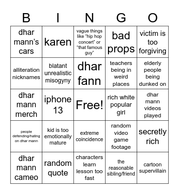 dhar mann Bingo Card