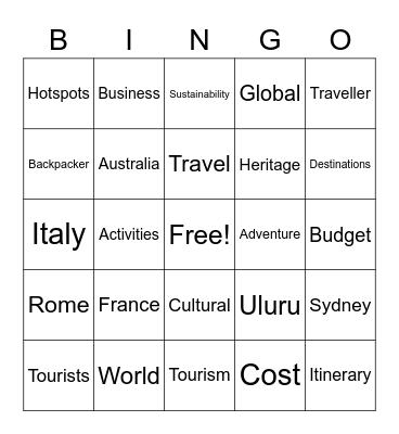 World Tourism Bingo Card