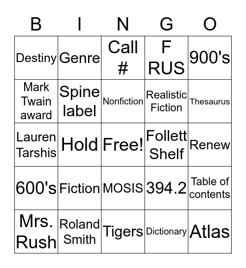 All about the library Bingo Card