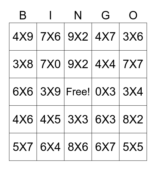 BINGO DA MULTIPLICAÇÃO - DIA DO ESTUDANTE 4º B Bingo Card