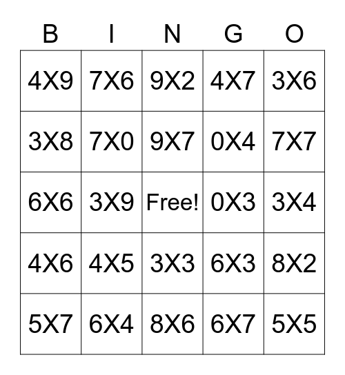 BINGO DA MULTIPLICAÇÃO - DIA DO ESTUDANTE 4º B Bingo Card