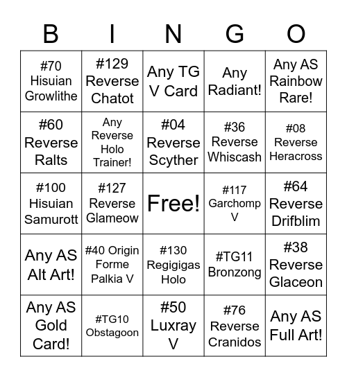 Astral Radiance Bingo Card