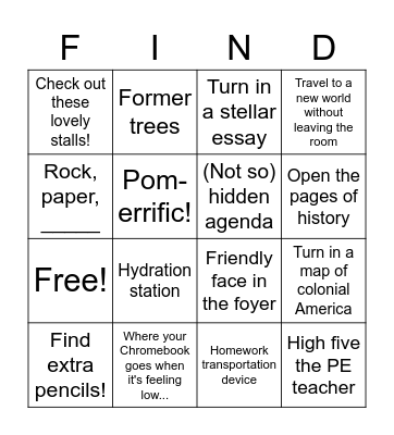 Middle School Classroom Bingo Card