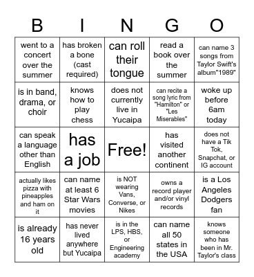 Find someone who... Bingo Card