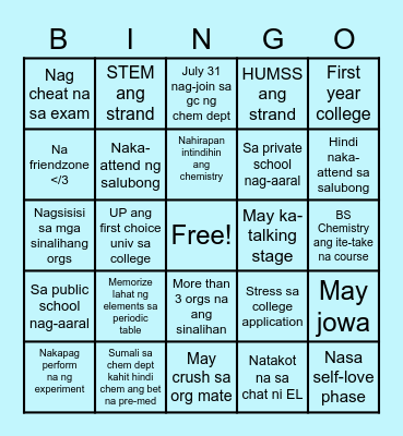 Chem-meet: Game Night! Bingo Card