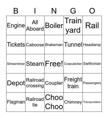 All Aboard Bingo Card