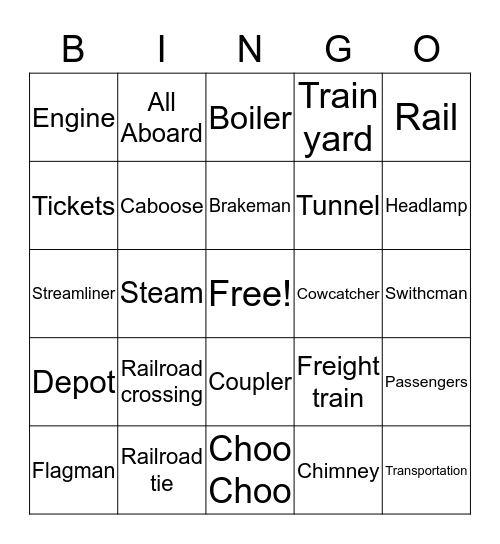 All Aboard Bingo Card