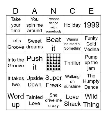 80's Dance Party Bingo Card