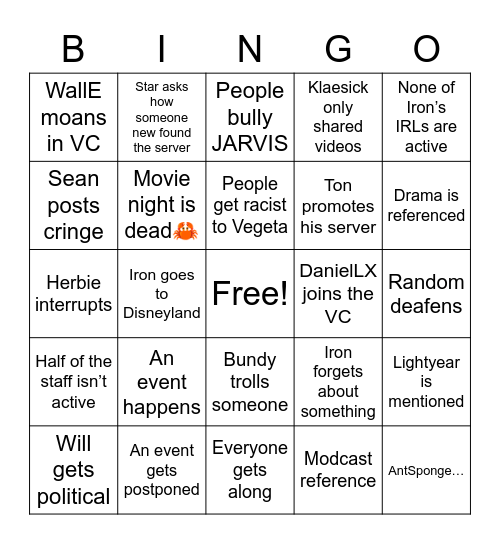 Iron Knight Discord Bingo Card