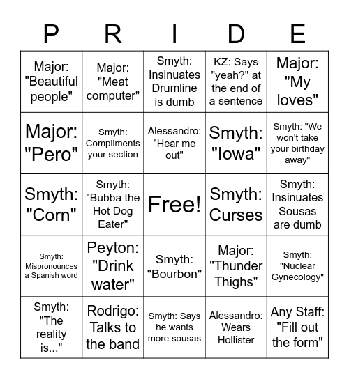 Pride Staff Bingo Card