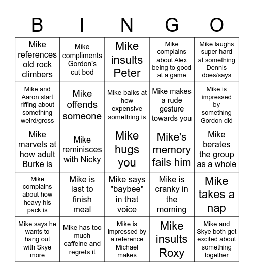 Mike's Bachy Bach Bango Bingo Card