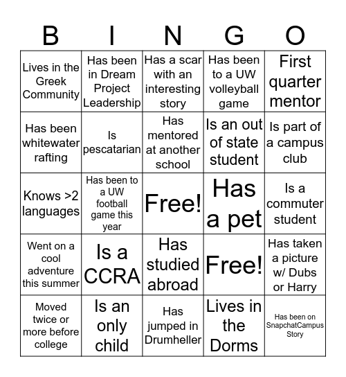 Untitled Bingo Card