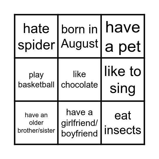 Classmate Bingo 2 Bingo Card