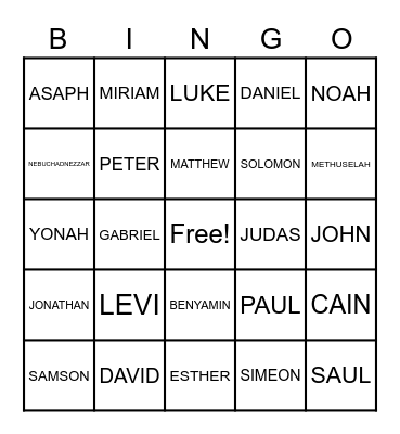Bible Character Bingo Card