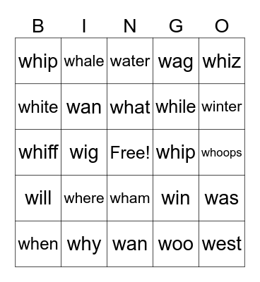 KW2 U8 Bingo Card