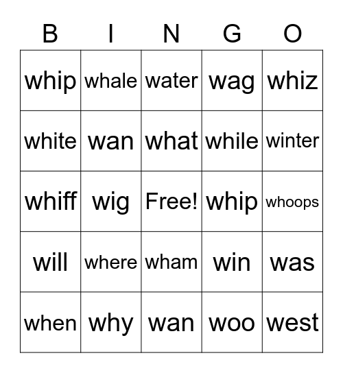 KW2 U8 Bingo Card