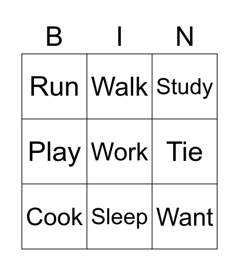 Verb Bingo Card