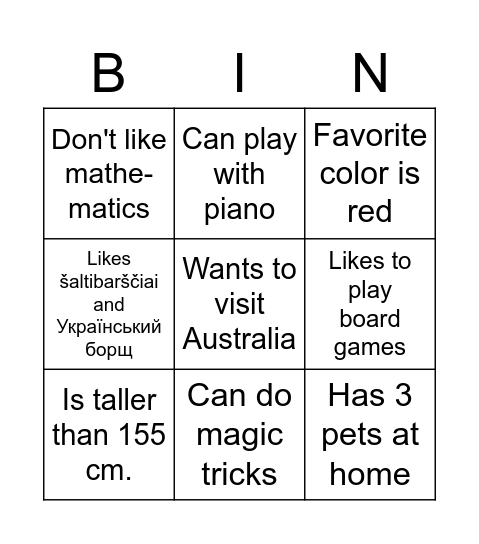 NAISIAI Bingo Card