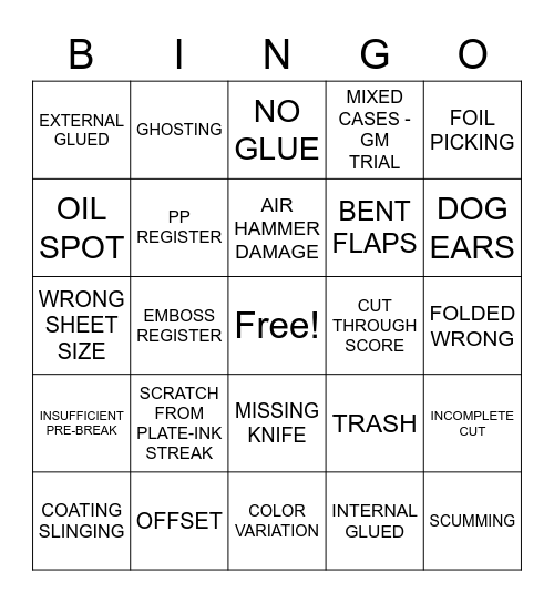 WRK PICTURE DEFECTS Bingo Card