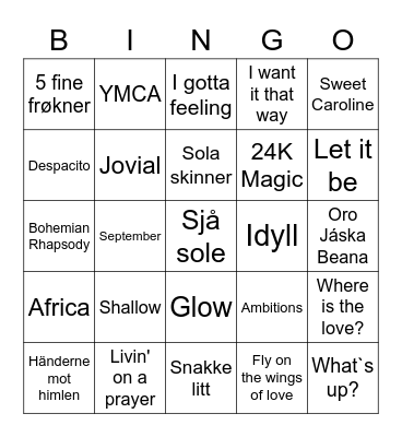 Musikkbingo Card