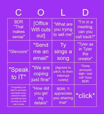 SEDNA Cold Call Bingo Card