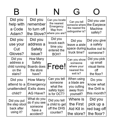 October Safety Bingo Card