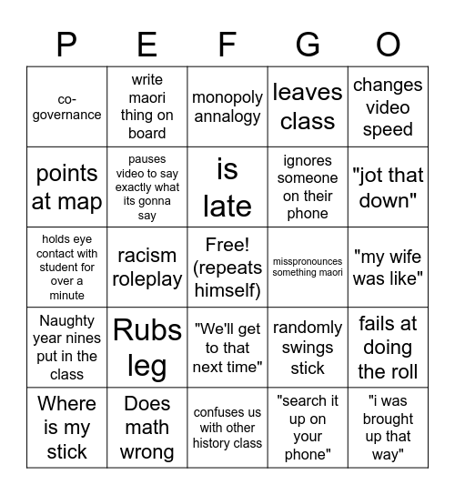 PEF Bingo Card