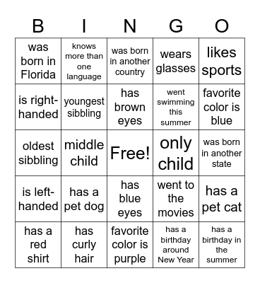 Classmate Bingo Card