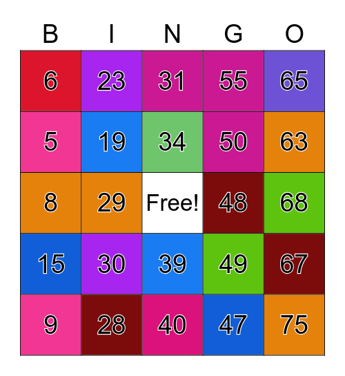 Number Bingo 1-75 Bingo Card