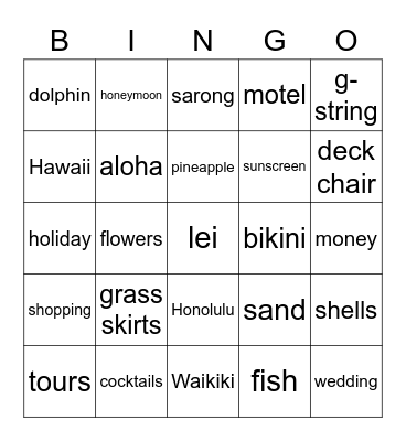 hawaiian Bingo Card