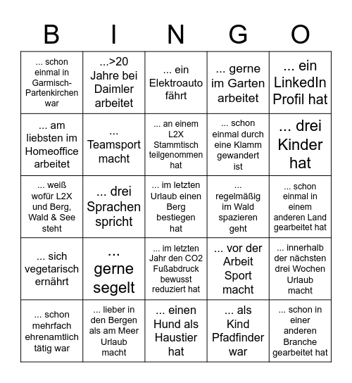 Finde eine Person die ... Bingo Card