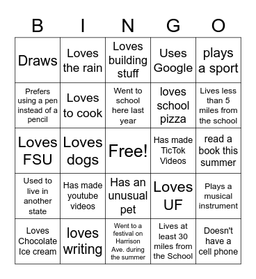 Find Someone Who.... Bingo Card