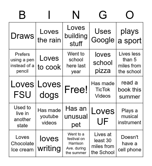 Find Someone Who.... Bingo Card