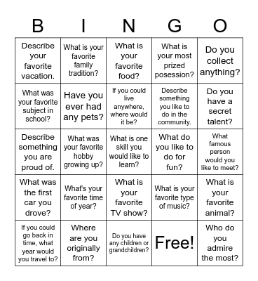 Getting to Know Each Other Bingo Card