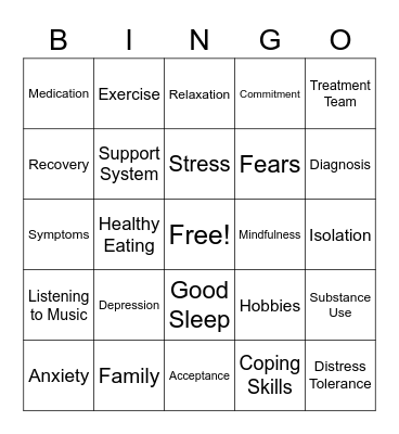 Mental Health Bingo Card